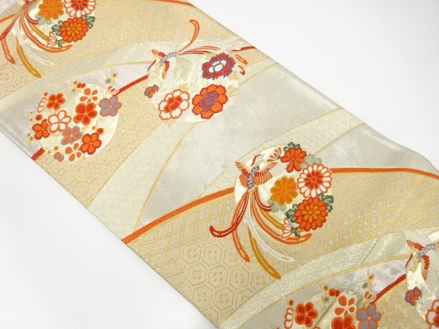 JAPANESE KIMONO / ANTIQUE FUKURO OBI / SILK / WOVEN FLOWER & BIRD